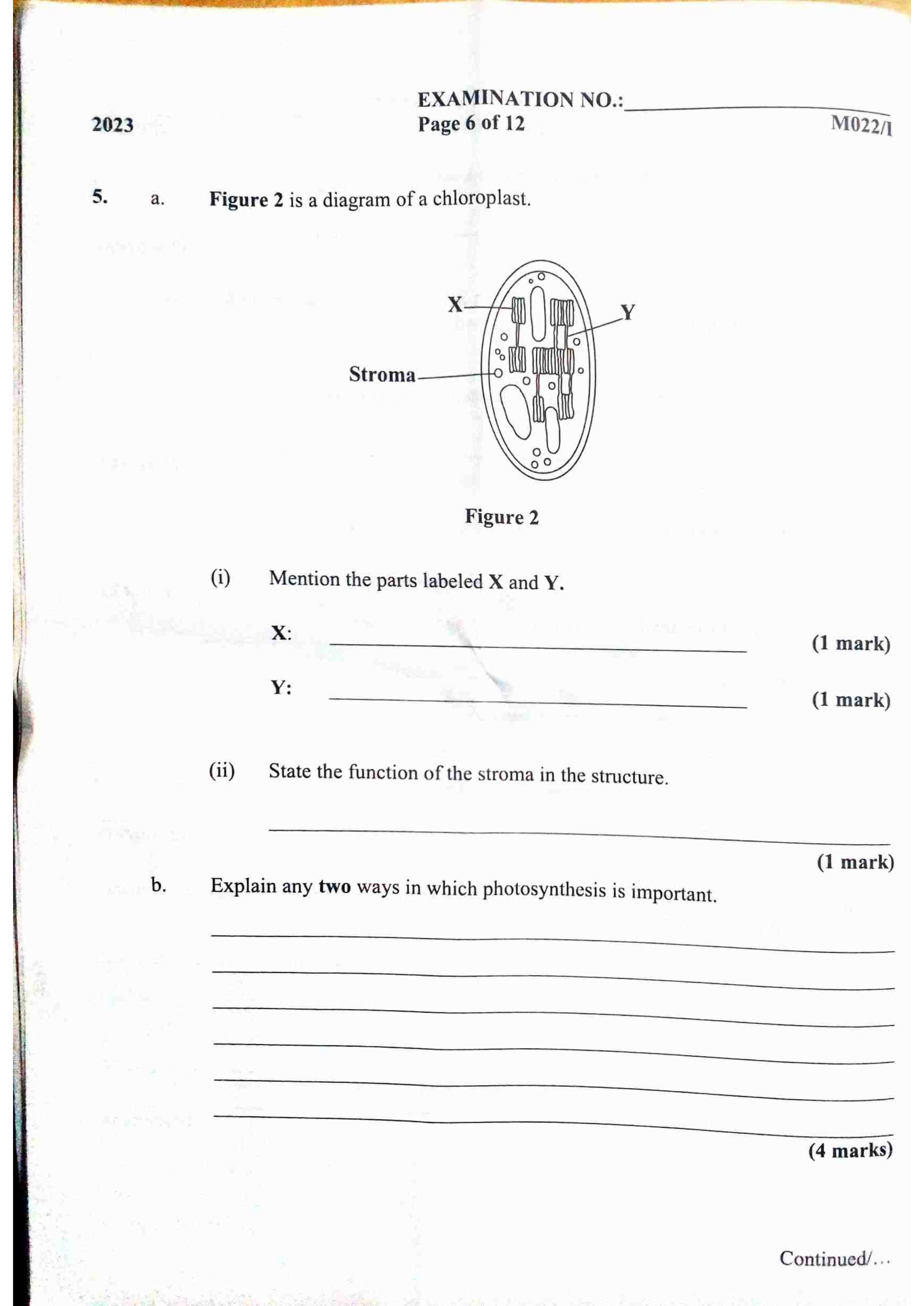 Examination paper cover page